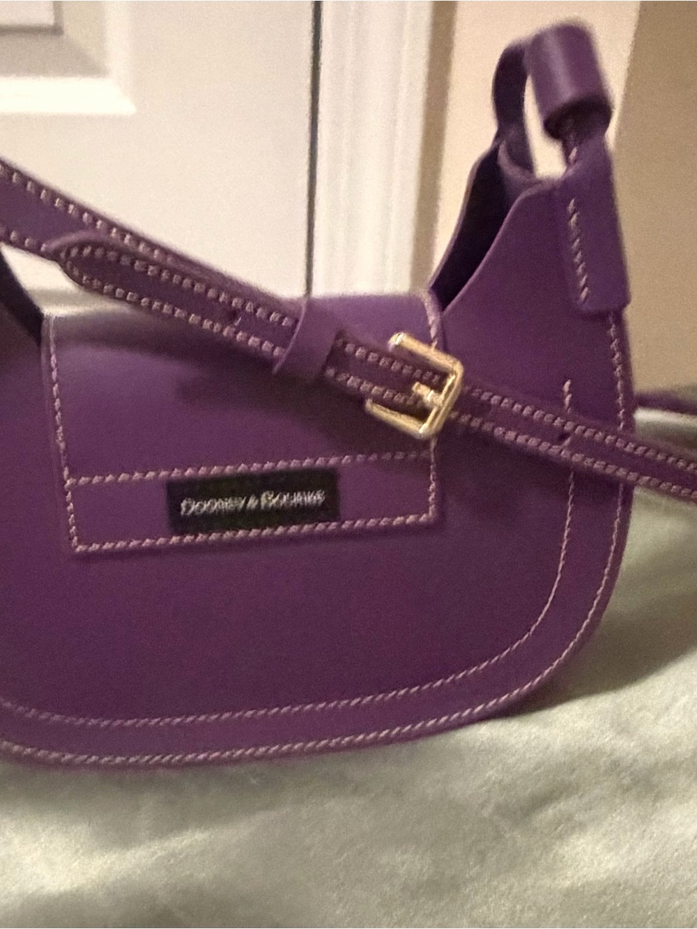 Dooney & Bourke Purple Leather Shoulder Bag with Turn-Lock - Picture 3 of 5